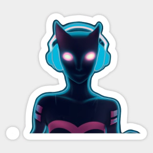 Cyborg synthwave cat lady DJ Sticker